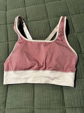 Fabletics Dusty Rose Sports Bra with Cream Band